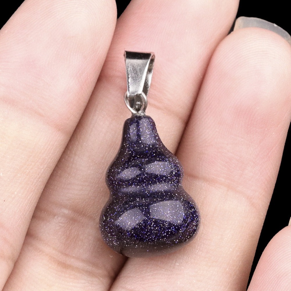 13X20MM Handmade Carved Mini Gourd Stone Pendant for Making Jewelry Silver Clasp