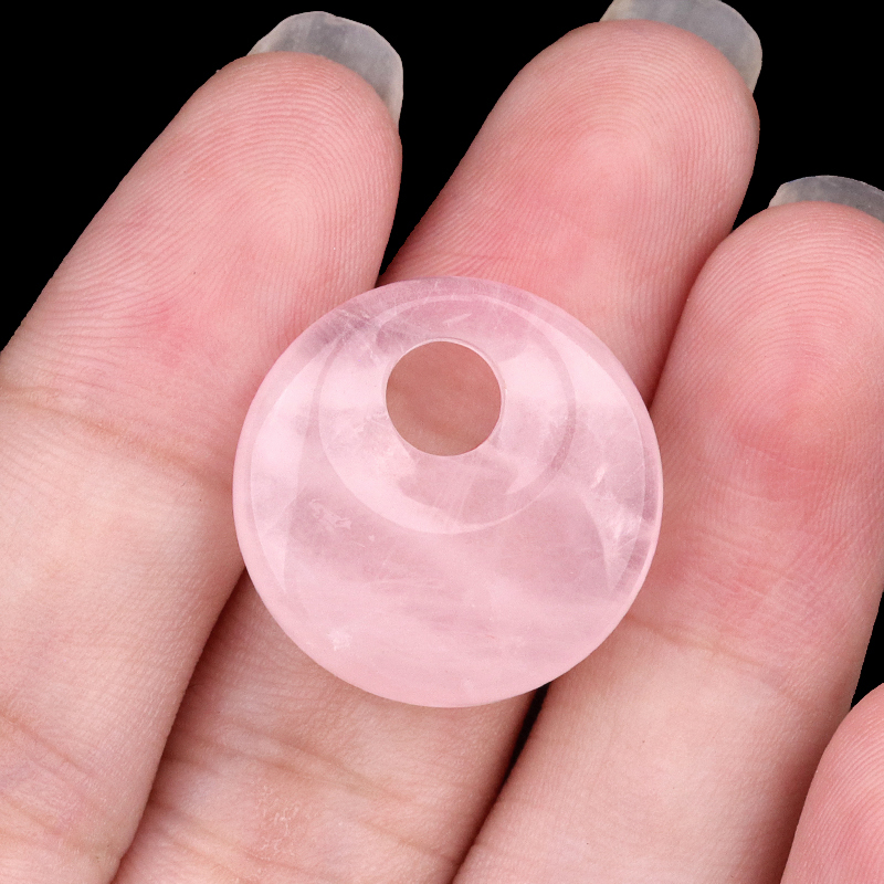 20MM Round Disc Lucky Coin Pingan Pendant for Jewelry Making Polished Crystal Amulet Peace Circle Donut Stone Beads 5MM Side Hole