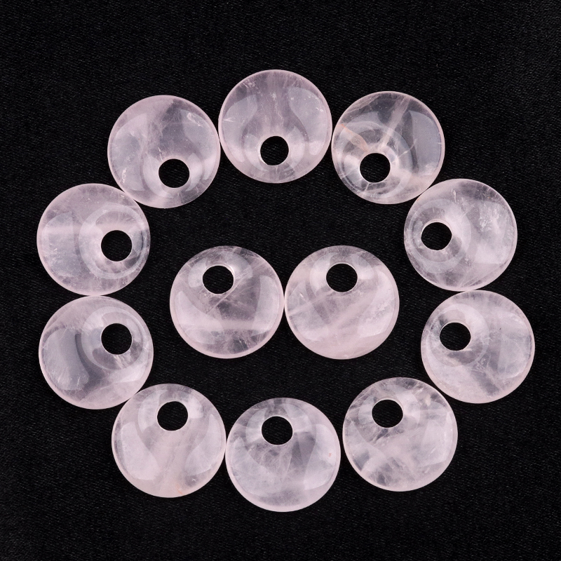 20MM Round Disc Lucky Coin Pingan Pendant for Jewelry Making Polished Crystal Amulet Peace Circle Donut Stone Beads 5MM Side Hole