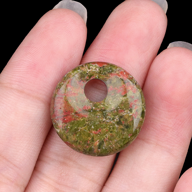 20MM Round Disc Lucky Coin Pingan Pendant for Jewelry Making Polished Crystal Amulet Peace Circle Donut Stone Beads 5MM Side Hole