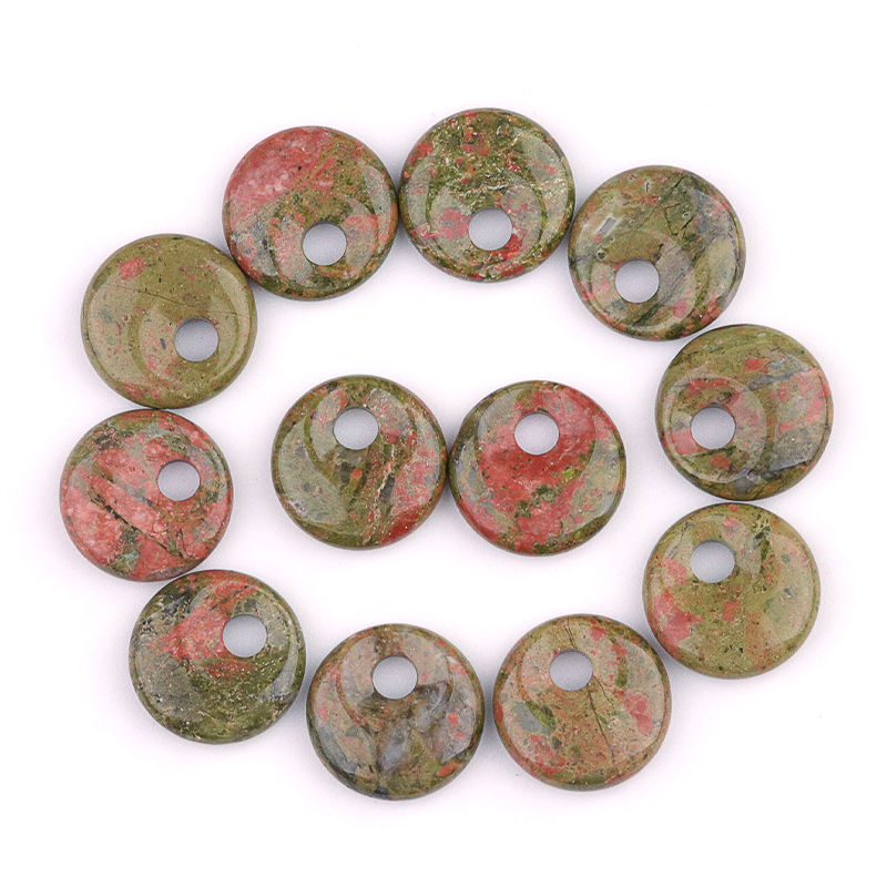 20MM Round Disc Lucky Coin Pingan Pendant for Jewelry Making Polished Crystal Amulet Peace Circle Donut Stone Beads 5MM Side Hole