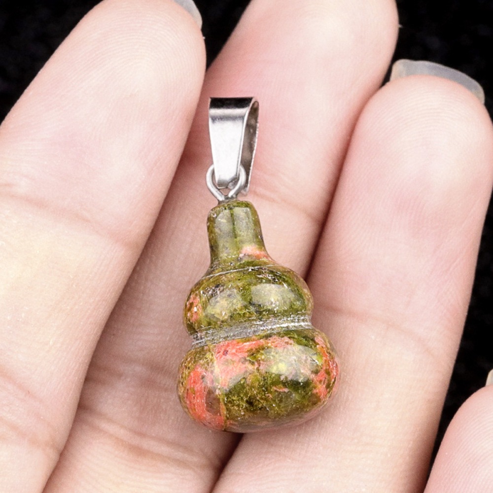 13X20MM Handmade Carved Mini Gourd Stone Pendant for Making Jewelry Silver Clasp