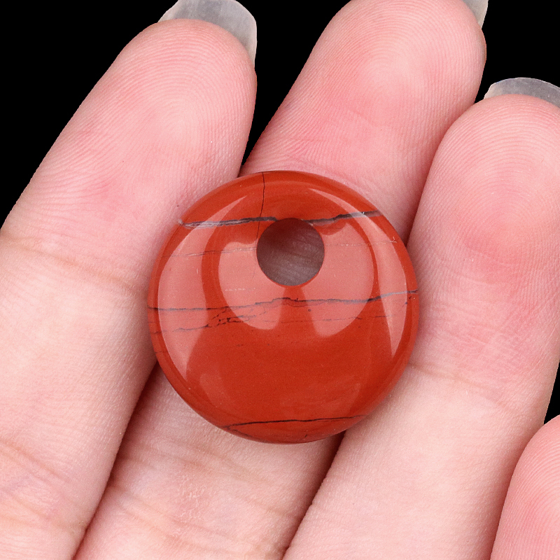 20MM Round Disc Lucky Coin Pingan Pendant for Jewelry Making Polished Crystal Amulet Peace Circle Donut Stone Beads 5MM Side Hole