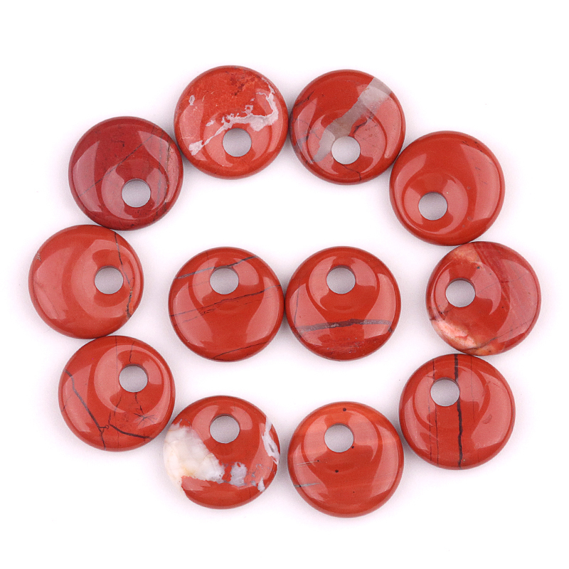 20MM Round Disc Lucky Coin Pingan Pendant for Jewelry Making Polished Crystal Amulet Peace Circle Donut Stone Beads 5MM Side Hole