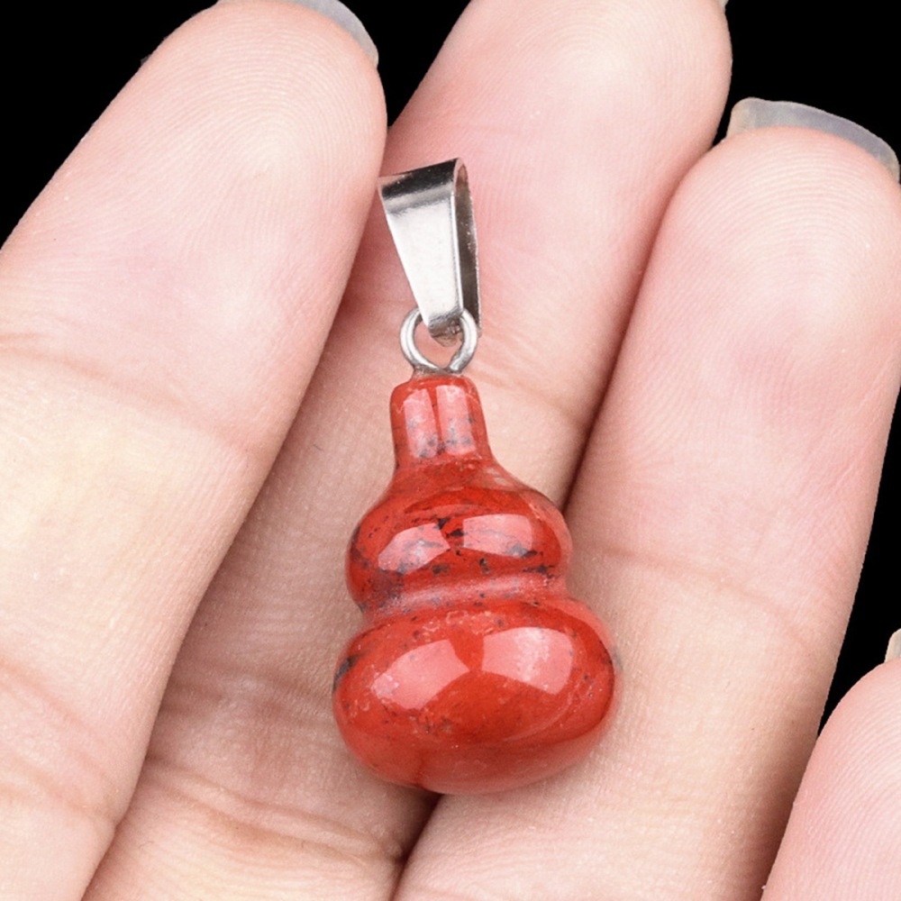 13X20MM Handmade Carved Mini Gourd Stone Pendant for Making Jewelry Silver Clasp