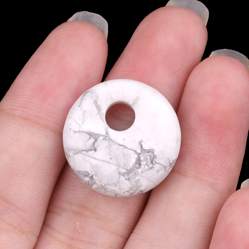 20MM Round Disc Lucky Coin Pingan Pendant for Jewelry Making Polished Crystal Amulet Peace Circle Donut Stone Beads 5MM Side Hole