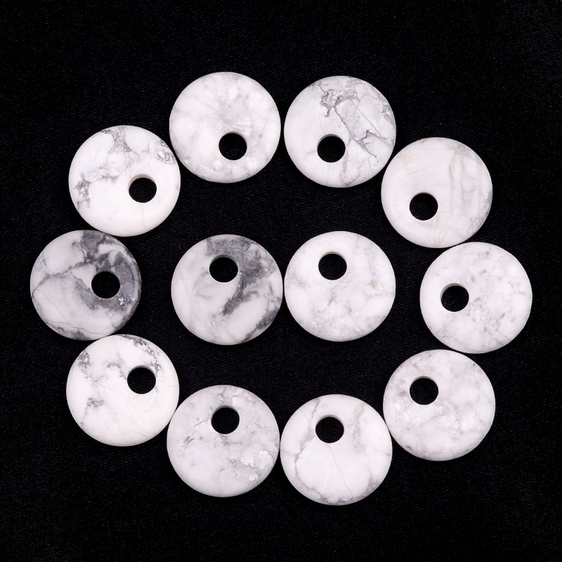 20MM Round Disc Lucky Coin Pingan Pendant for Jewelry Making Polished Crystal Amulet Peace Circle Donut Stone Beads 5MM Side Hole