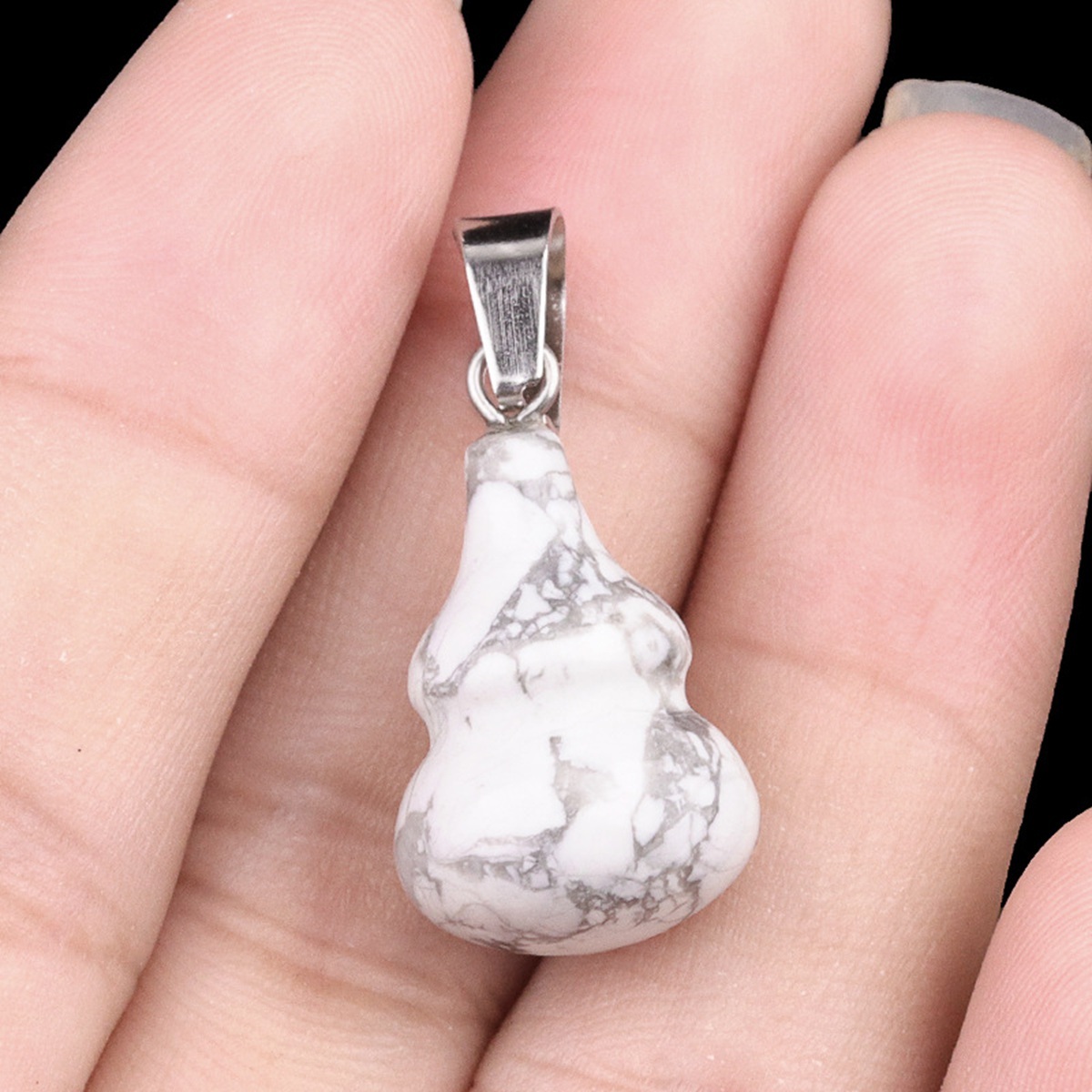 13X20MM Handmade Carved Mini Gourd Stone Pendant for Making Jewelry Silver Clasp