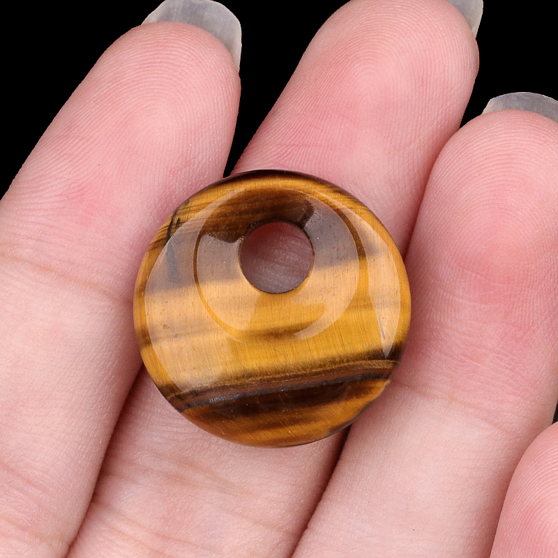 20MM Round Disc Lucky Coin Pingan Pendant for Jewelry Making Polished Crystal Amulet Peace Circle Donut Stone Beads 5MM Side Hole
