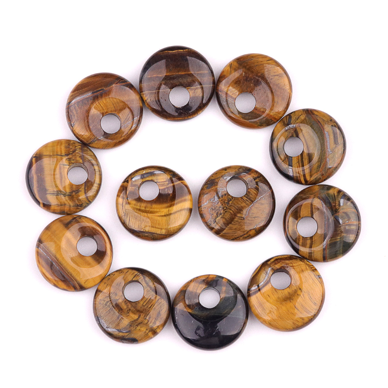 20MM Round Disc Lucky Coin Pingan Pendant for Jewelry Making Polished Crystal Amulet Peace Circle Donut Stone Beads 5MM Side Hole
