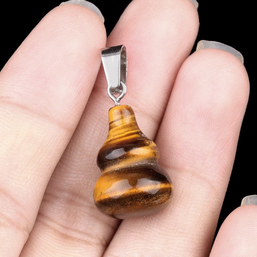 13X20MM Handmade Carved Mini Gourd Stone Pendant for Making Jewelry Silver Clasp
