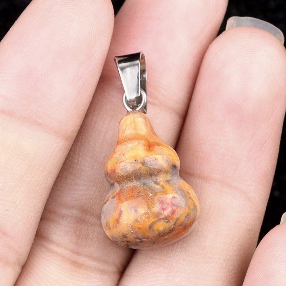 13X20MM Handmade Carved Mini Gourd Stone Pendant for Making Jewelry Silver Clasp