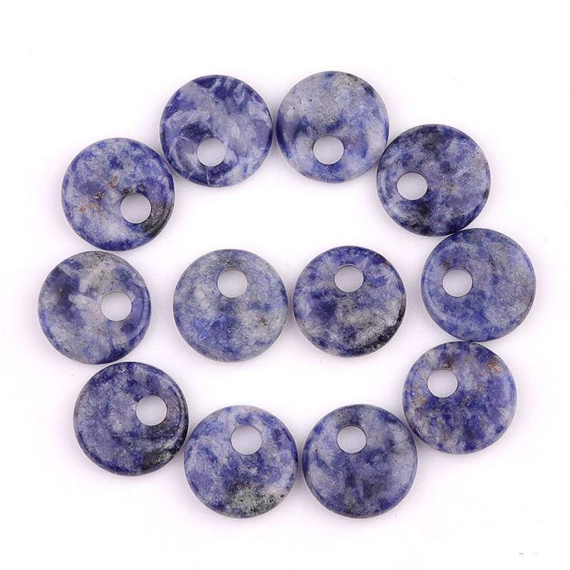 20MM Round Disc Lucky Coin Pingan Pendant for Jewelry Making Polished Crystal Amulet Peace Circle Donut Stone Beads 5MM Side Hole