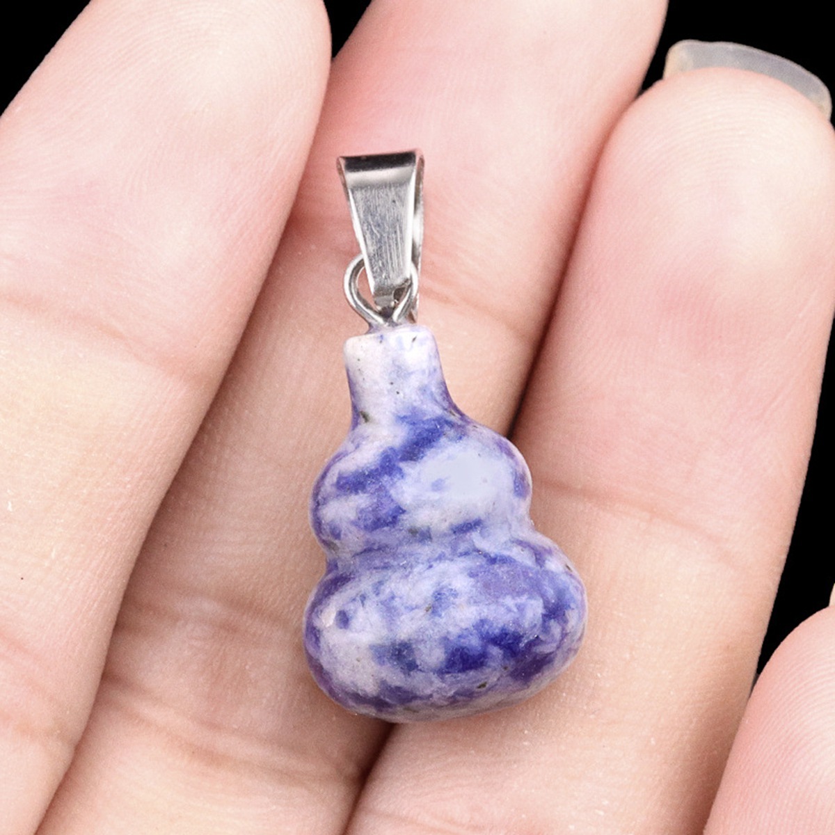13X20MM Handmade Carved Mini Gourd Stone Pendant for Making Jewelry Silver Clasp