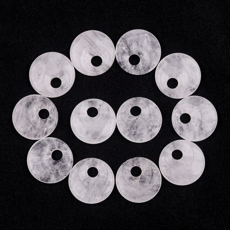 20MM Round Disc Lucky Coin Pingan Pendant for Jewelry Making Polished Crystal Amulet Peace Circle Donut Stone Beads 5MM Side Hole