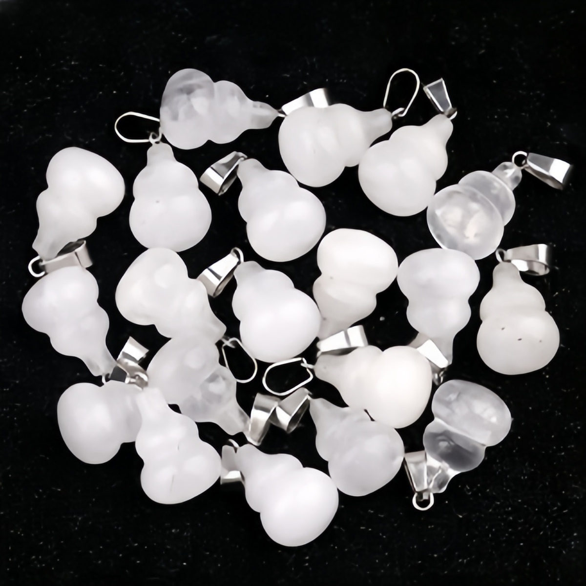 13X20MM Handmade Carved Mini Gourd Stone Pendant for Making Jewelry Silver Clasp