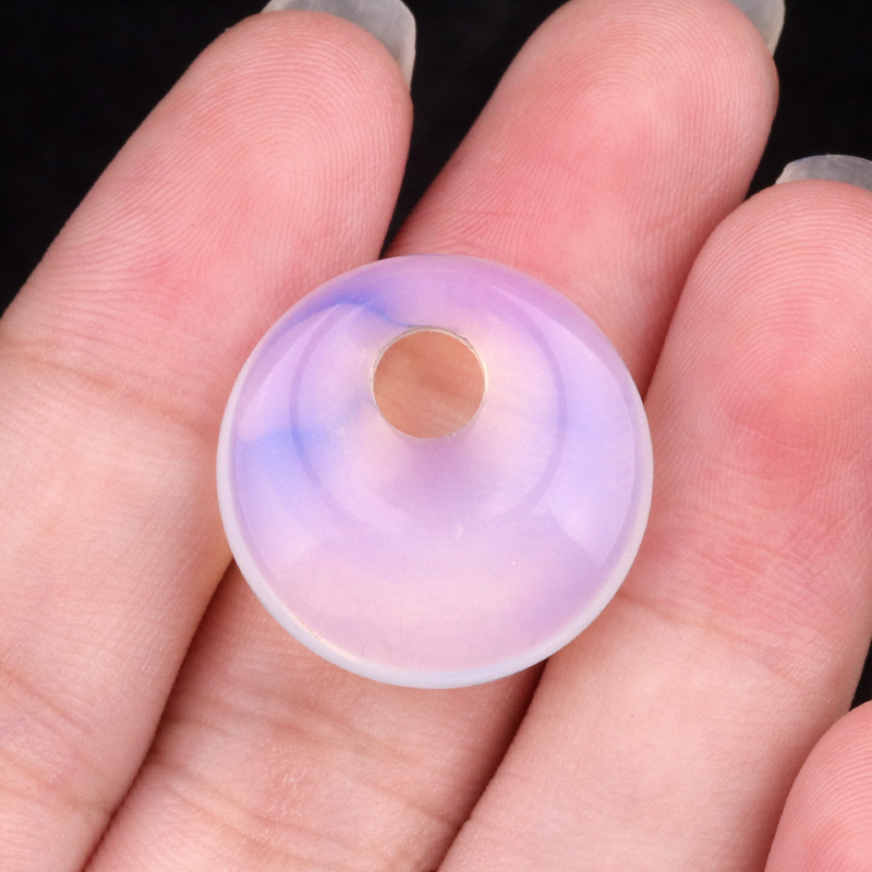 20MM Round Disc Lucky Coin Pingan Pendant for Jewelry Making Polished Crystal Amulet Peace Circle Donut Stone Beads 5MM Side Hole