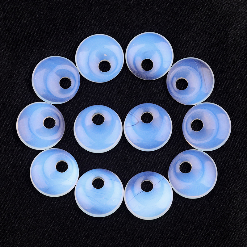 20MM Round Disc Lucky Coin Pingan Pendant for Jewelry Making Polished Crystal Amulet Peace Circle Donut Stone Beads 5MM Side Hole