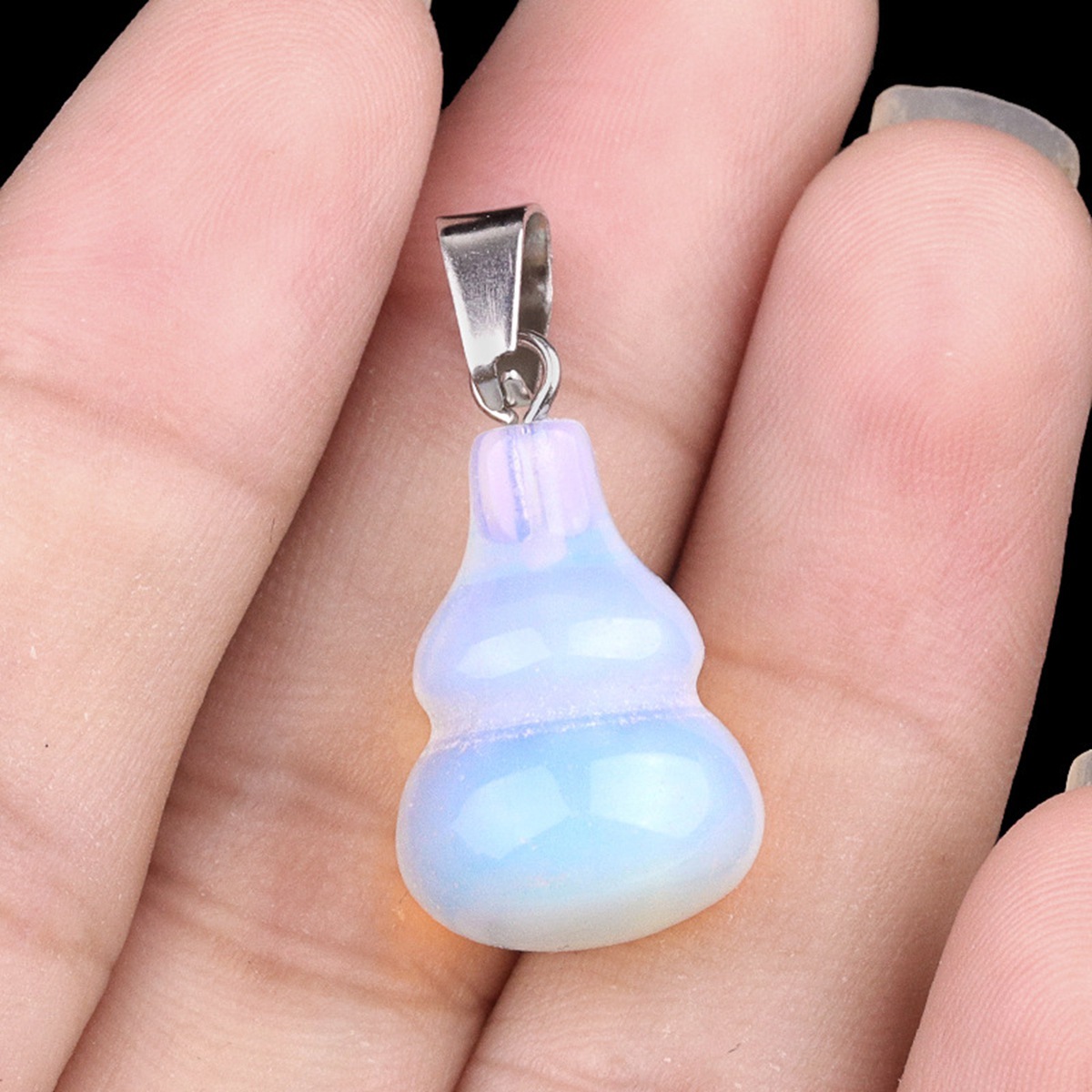 13X20MM Handmade Carved Mini Gourd Stone Pendant for Making Jewelry Silver Clasp