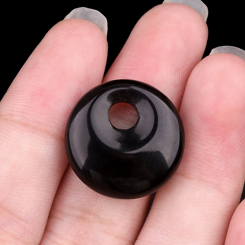 20MM Round Disc Lucky Coin Pingan Pendant for Jewelry Making Polished Crystal Amulet Peace Circle Donut Stone Beads 5MM Side Hole