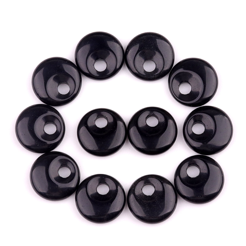 20MM Round Disc Lucky Coin Pingan Pendant for Jewelry Making Polished Crystal Amulet Peace Circle Donut Stone Beads 5MM Side Hole