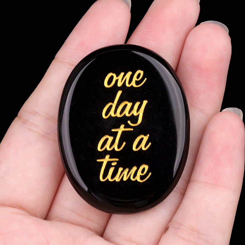 "one day at a time" Thumb Worry Stone for Anxiety Stress Relief Meditation Home Decor