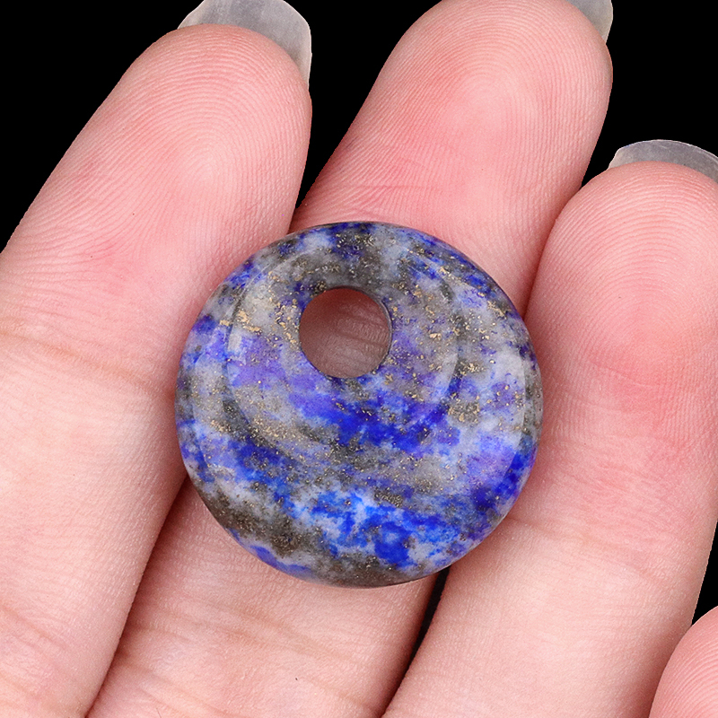 20MM Round Disc Lucky Coin Pingan Pendant for Jewelry Making Polished Crystal Amulet Peace Circle Donut Stone Beads 5MM Side Hole