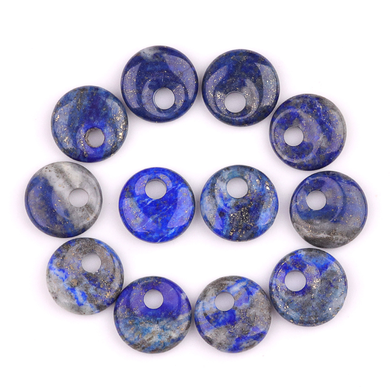 20MM Round Disc Lucky Coin Pingan Pendant for Jewelry Making Polished Crystal Amulet Peace Circle Donut Stone Beads 5MM Side Hole