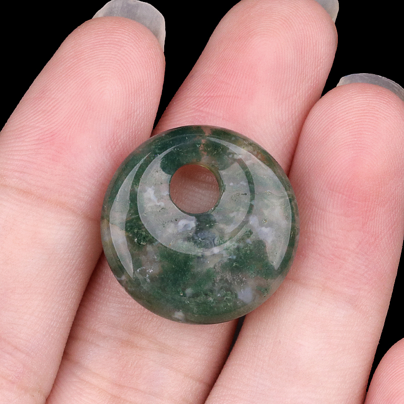 20MM Round Disc Lucky Coin Pingan Pendant for Jewelry Making Polished Crystal Amulet Peace Circle Donut Stone Beads 5MM Side Hole