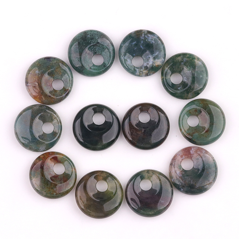 20MM Round Disc Lucky Coin Pingan Pendant for Jewelry Making Polished Crystal Amulet Peace Circle Donut Stone Beads 5MM Side Hole