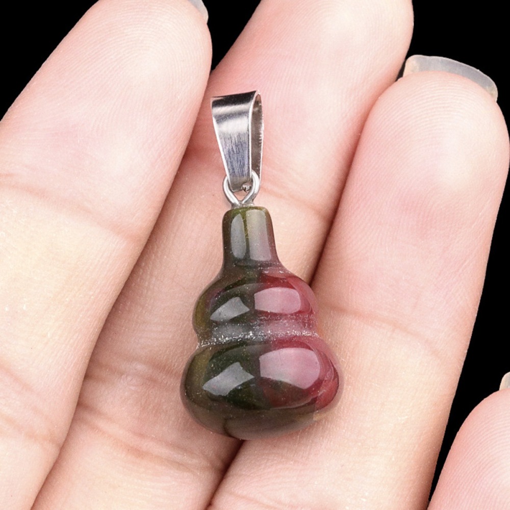 13X20MM Handmade Carved Mini Gourd Stone Pendant for Making Jewelry Silver Clasp