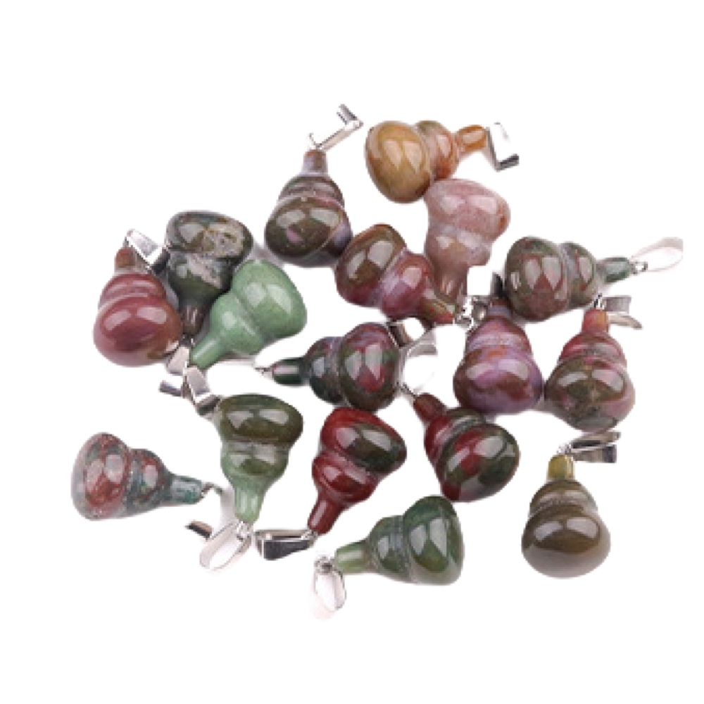 13X20MM Handmade Carved Mini Gourd Stone Pendant for Making Jewelry Silver Clasp