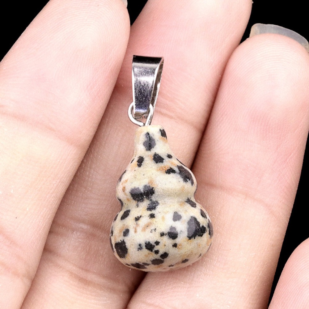13X20MM Handmade Carved Mini Gourd Stone Pendant for Making Jewelry Silver Clasp