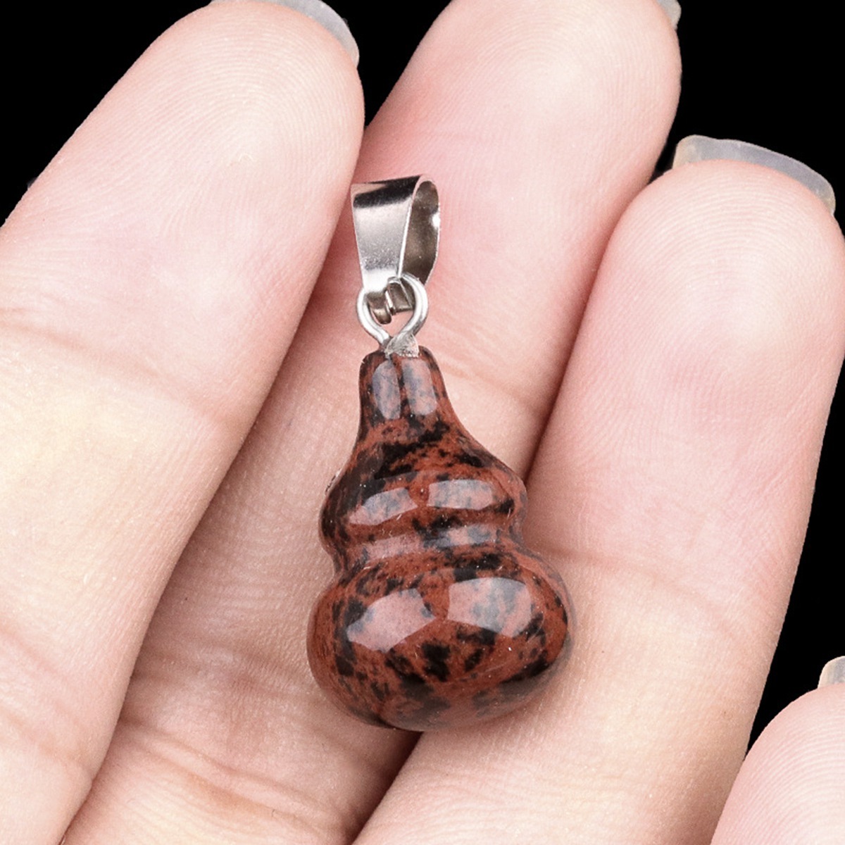 13X20MM Handmade Carved Mini Gourd Stone Pendant for Making Jewelry Silver Clasp