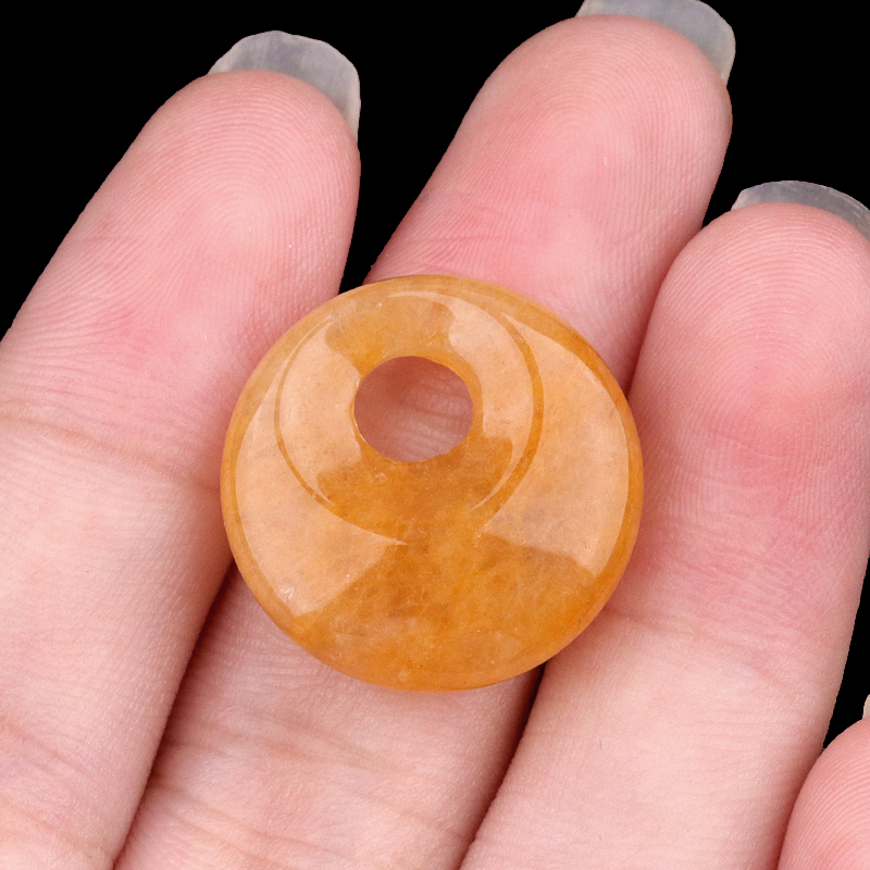 20MM Round Disc Lucky Coin Pingan Pendant for Jewelry Making Polished Crystal Amulet Peace Circle Donut Stone Beads 5MM Side Hole