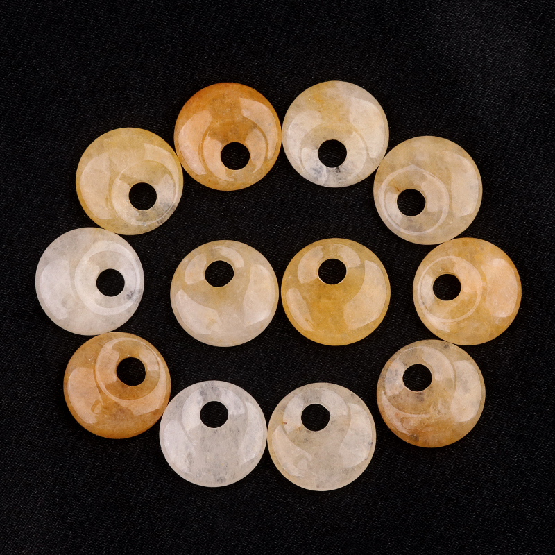 20MM Round Disc Lucky Coin Pingan Pendant for Jewelry Making Polished Crystal Amulet Peace Circle Donut Stone Beads 5MM Side Hole
