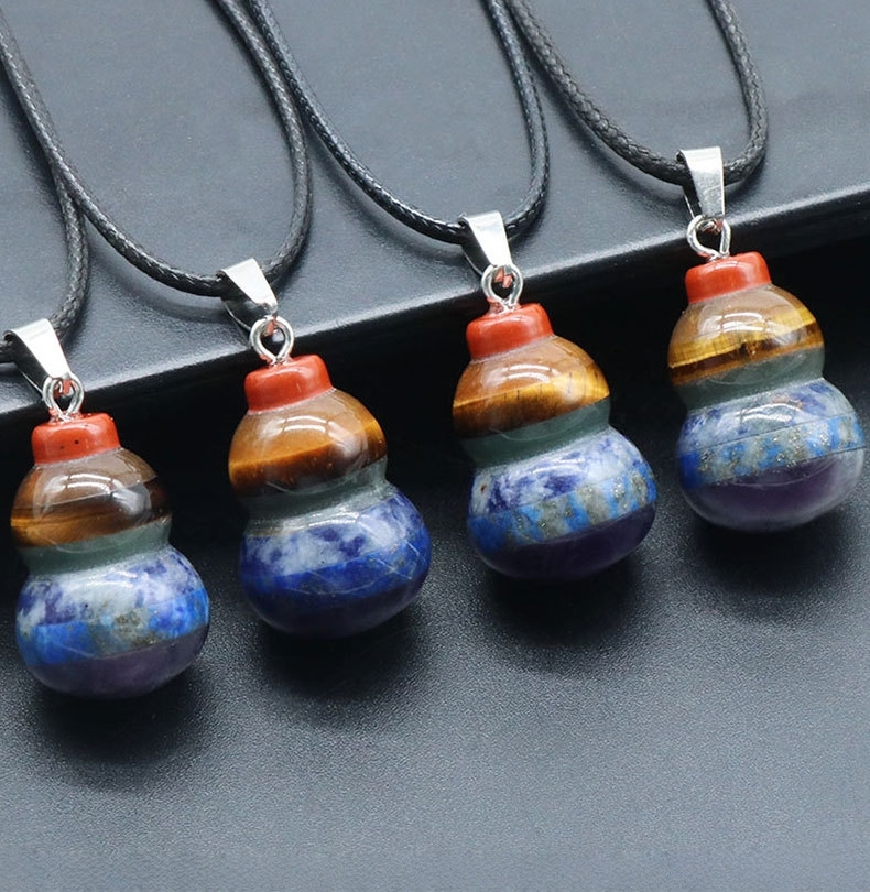 7 Chakra Gemstone 17x25mm Mini Gourd Pendant for Making Jewelry Handmade Carved