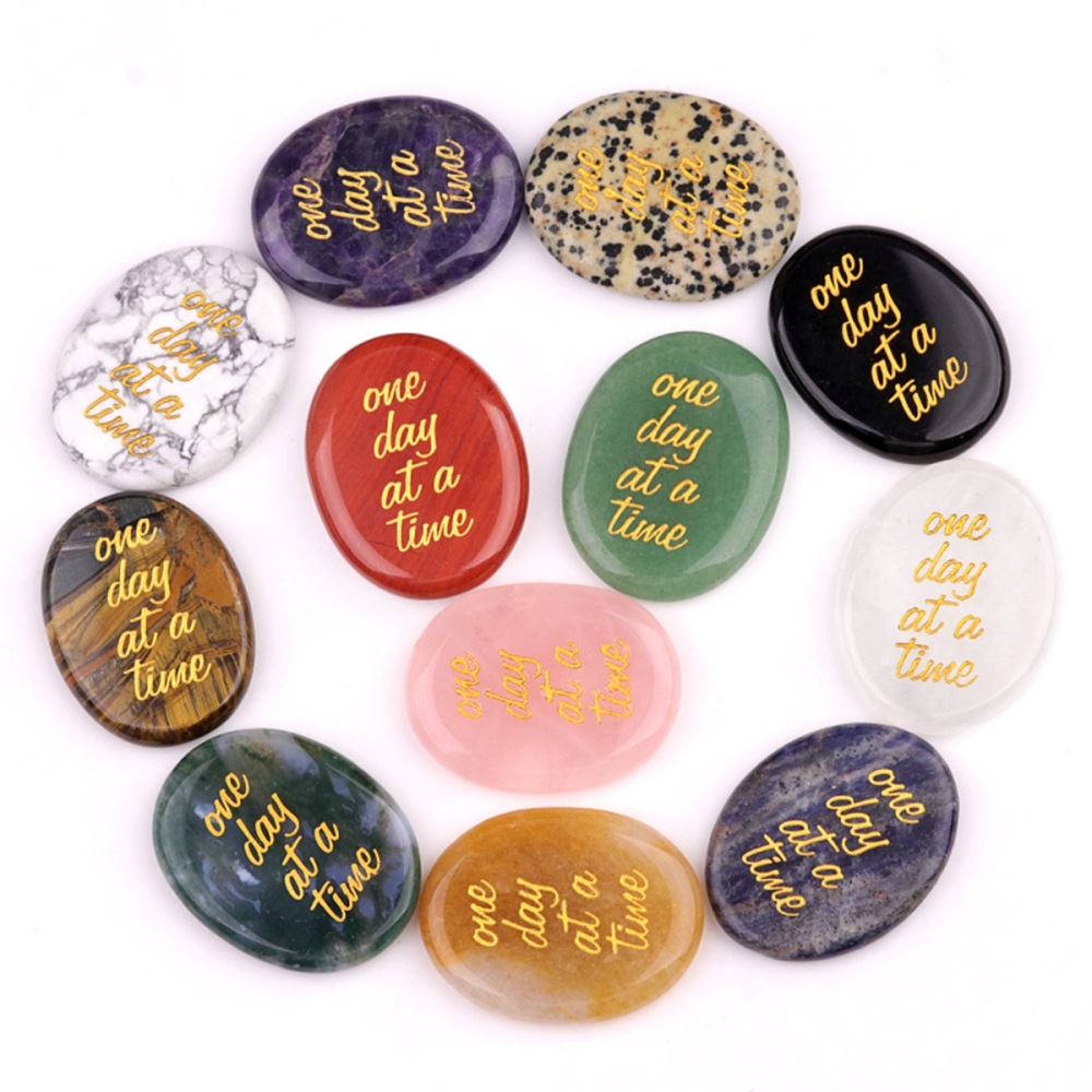 "one day at a time" Thumb Worry Stone for Anxiety Stress Relief Meditation Home Decor