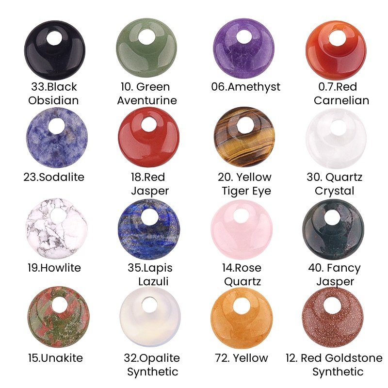 20MM Round Disc Lucky Coin Pingan Pendant for Jewelry Making Polished Crystal Amulet Peace Circle Donut Stone Beads 5MM Side Hole
