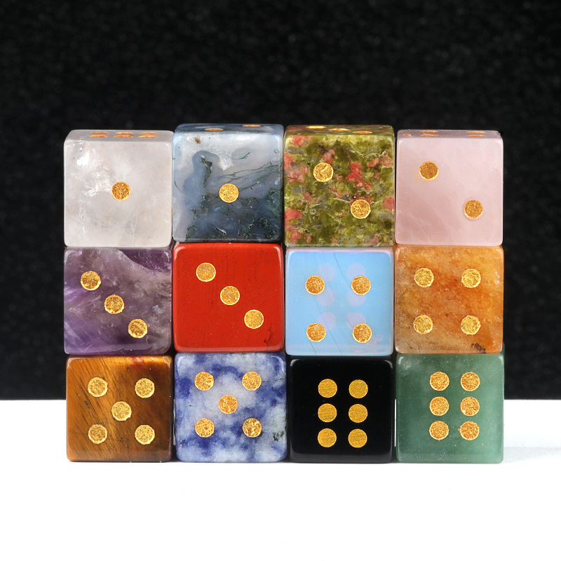 Hand Carved 16mm Gemstone Dices for Game Royal Play SP1099G Natural Stone Crystal Cube Beads