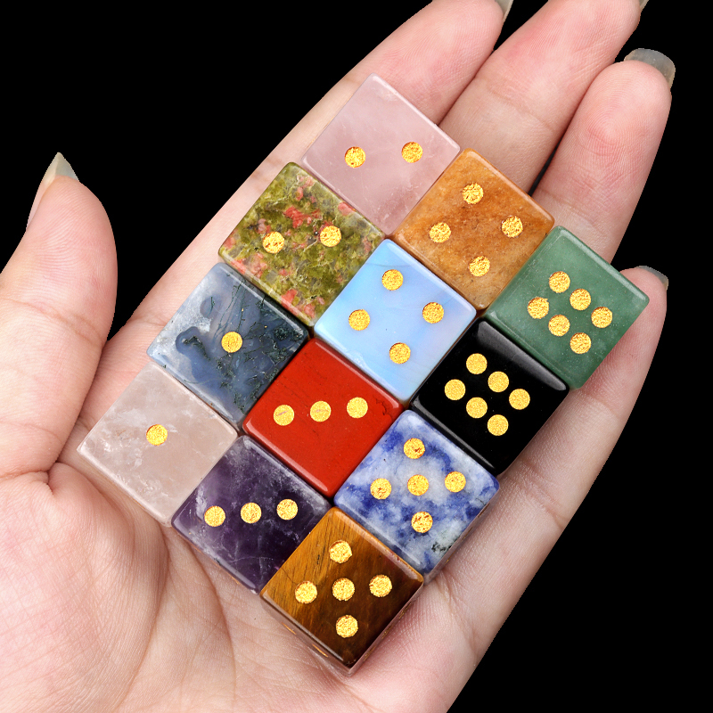 Hand Carved 16mm Gemstone Dices for Game Royal Play SP1099G Natural Stone Crystal Cube Beads