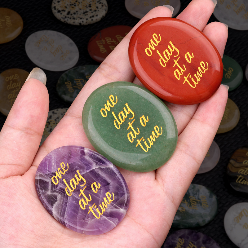 "one day at a time" Thumb Worry Stone for Anxiety Stress Relief Meditation Home Decor