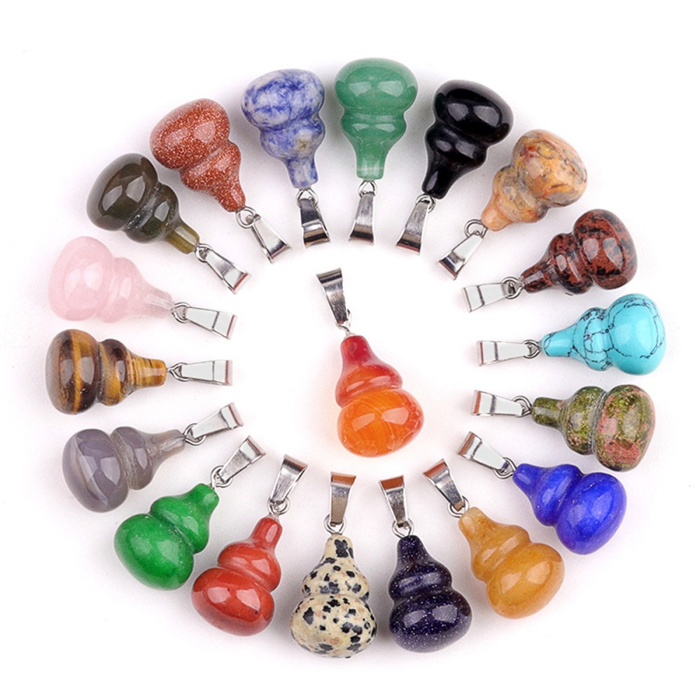 18x30MM Handmade Carved Mini Gourd Stone Pendant for Making Jewelry Silver Clasp