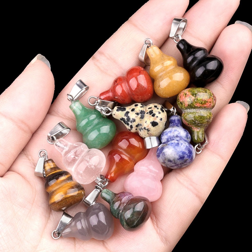 18x30MM Handmade Carved Mini Gourd Stone Pendant for Making Jewelry Silver Clasp