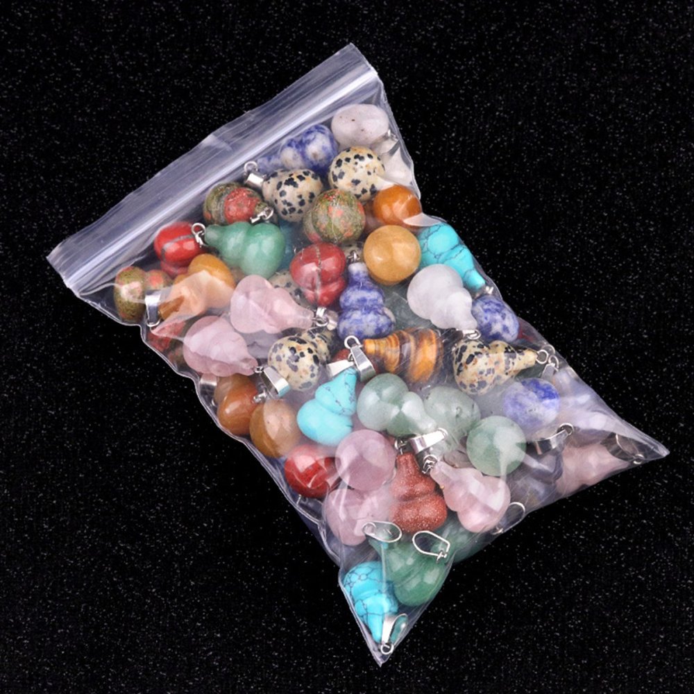18x30MM Handmade Carved Mini Gourd Stone Pendant for Making Jewelry Silver Clasp