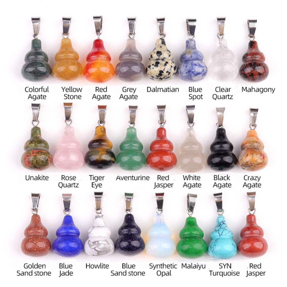 18x30MM Handmade Carved Mini Gourd Stone Pendant for Making Jewelry Silver Clasp
