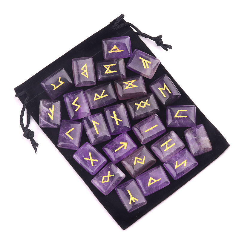 15X20MM Rectangle  Runes Set of 25 Engraved Rune Stones with Guide Book Velvet Bag for Beginners,Witchcraft/Divination/Meditation/Spiritual