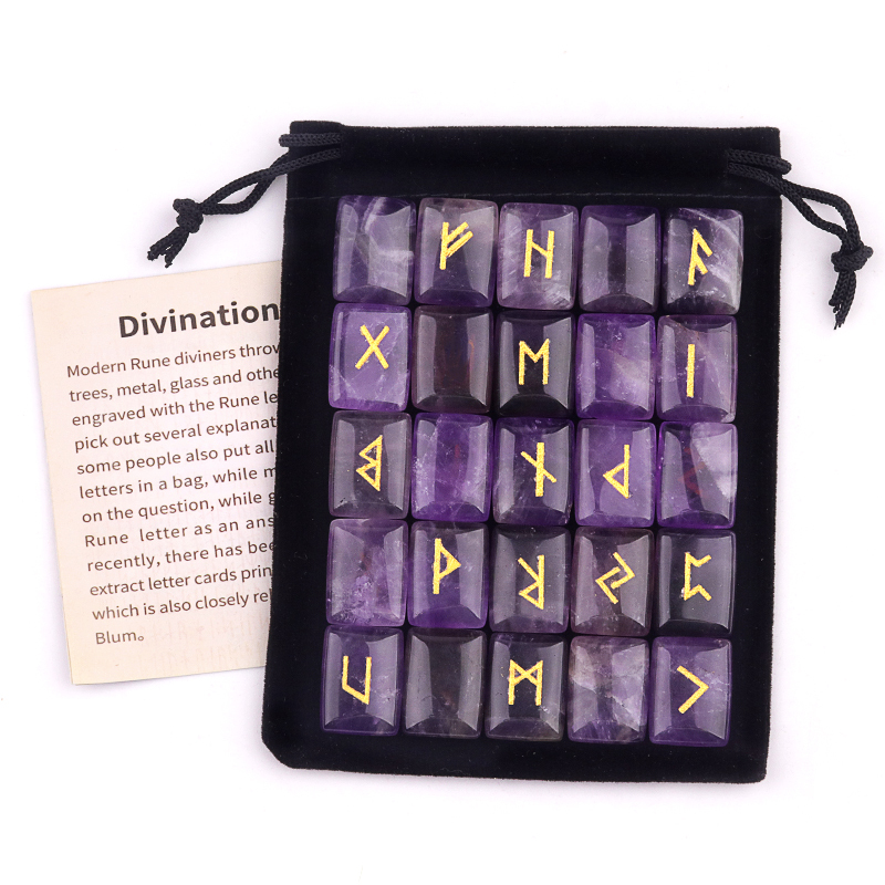 15X20MM Rectangle  Runes Set of 25 Engraved Rune Stones with Guide Book Velvet Bag for Beginners,Witchcraft/Divination/Meditation/Spiritual