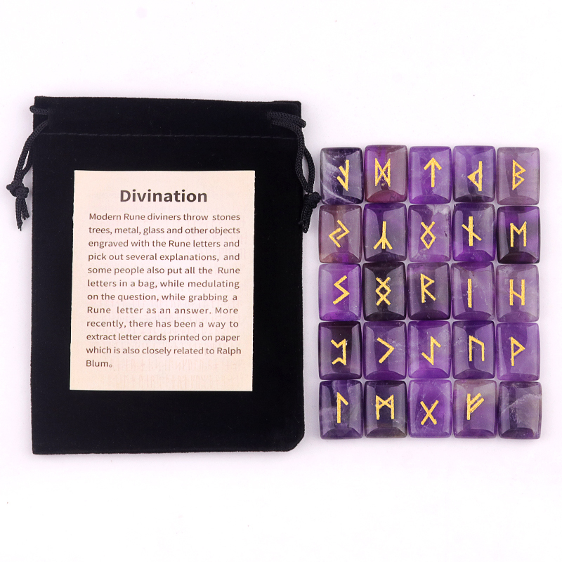 15X20MM Rectangle  Runes Set of 25 Engraved Rune Stones with Guide Book Velvet Bag for Beginners,Witchcraft/Divination/Meditation/Spiritual