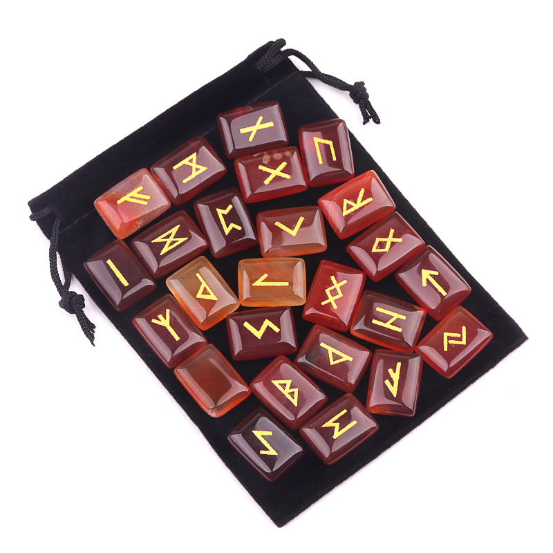 15X20MM Rectangle  Runes Set of 25 Engraved Rune Stones with Guide Book Velvet Bag for Beginners,Witchcraft/Divination/Meditation/Spiritual